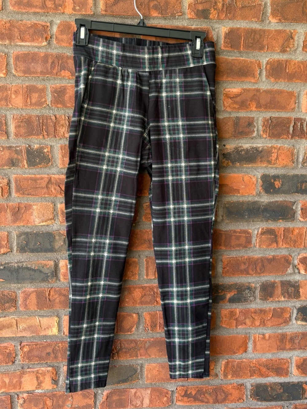 Plaid Pocket Leggings- Black with Green & Wine Windowpane